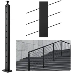VEVOR Kabelgeländerpfosten, 91,4x2,5x5,1 cm, Stahl, 30° abgewinkeltes Loch, 10 vorgebohrte Löcher, SUS304 Edelstahl-Kabelgeländerpfosten mit gebogener Halterung, schwarz, 1JZLGZHS91424HS5GV0