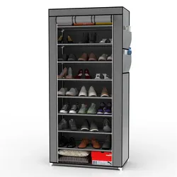 Intirilife Faltschrank 170x58x28 cm in ASCH GRAU - mit Reißverschluss Stoffschrank Kleiderschrank Schuhregal mit 9 Ablagefächern