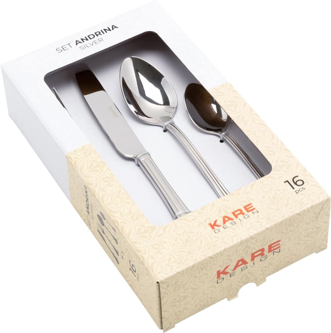 Besteck-Set KARE DESIGN "Andrina, 16-teilig", silber, 16, Edelstahl, Essbesteck-Sets, Besteck-Set silber 16