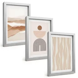 BILDER SET 3er Set - 20x30 cm Silberner Rahmen - Abstrakte Landschafts- und Naturgeometrie