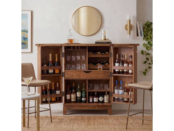 Meuble bar 2 portes avec range-bouteilles 65x50x90 cm en bois massif
