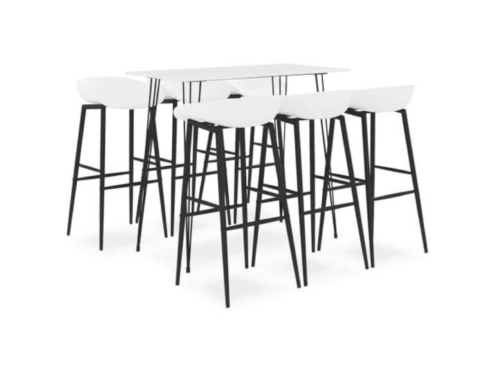 Bar-Set, 7-teilig, weiß, MDF-Tisch und Hocker aus Polypropylen Modernes und modernes Design, leicht zu reinigende MDF-Platte, pulverbeschichteter Metallrahmen, ergonomischer Sitz mit