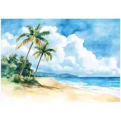FOTOTAPETE Strand Palmen Blau 312x219 cm