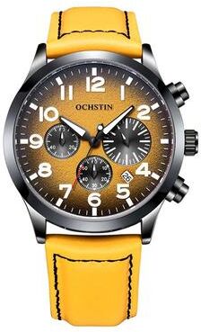 Everyday Crate Ochstin 6042C Mens Quartz Watch Waterproof Leather Watch With Luminous Dial gradient Black Yellow