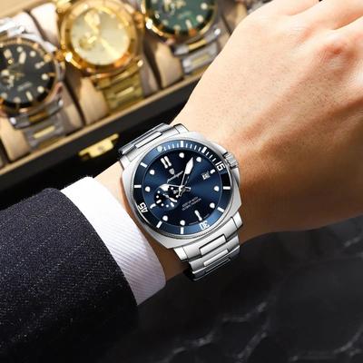 Inspire Select POEDAGAR Luxury Waterproof Men's Quartz Watch With Luminous Date & Dual Time silver Green
