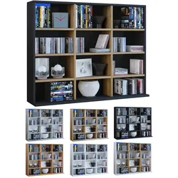 VCM Holzregal stehend   platzsparender CD-Schrank für 480 CDs oder 224 DVDs   Maße:H. 82 x B. 102 x T. 23 cm   Elegantes DVD Regal stehend   Blu-Ray Regal   CD Regal  Megosa L