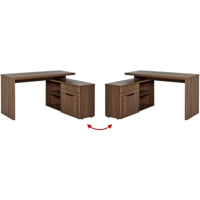 Eckschreibtisch JAHNKE "CU-LIBRE 150 E", braun (walnuss, walnuss, walnuss), B:140cm H:77cm T:117,5cm, Tische, Eckschreibtisch, wechselseitig montierbar, edel abgerundet, grifflos
