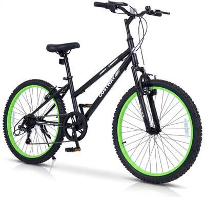 Costway 24 Inch Kids Mountain Bike Adjustable with 7 Speed and Suspension Fork-Black