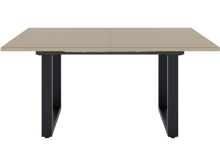 Esstisch MÄUSBACHER, beige (schwarz feinstruktur, glas taupe glanz, schwarz feinstruktur, glas taupe glanz), H:75cm, Tische, Esstisch, Esstisch ausziehbar auf 210 cm, eckige Tischform, Gestell U-Form