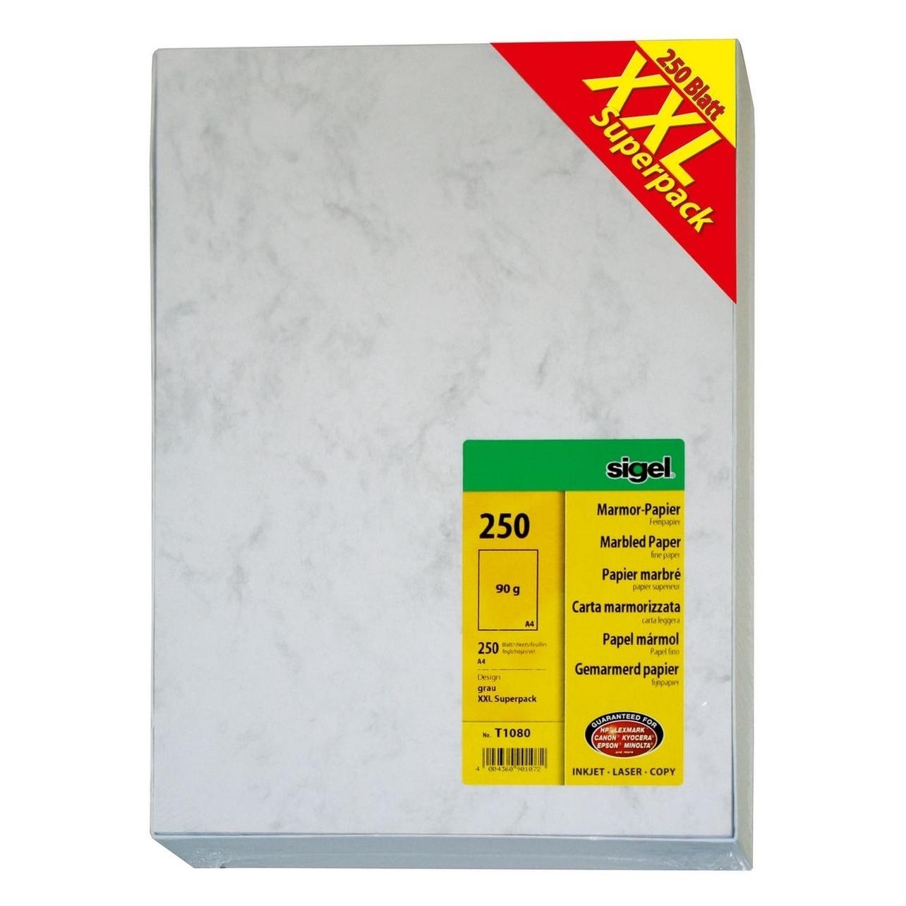 Sigel Marmor-Papier "XXL Superpack", A4, 90 g-qm, Feinpapier grau, beidseitig marmoriert (90 g/m², 1x) (T1080)