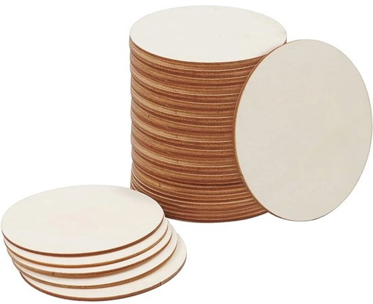 Blanco ronde houten schijven voor knutselen - 30 stuks - Diameter: 10 cm