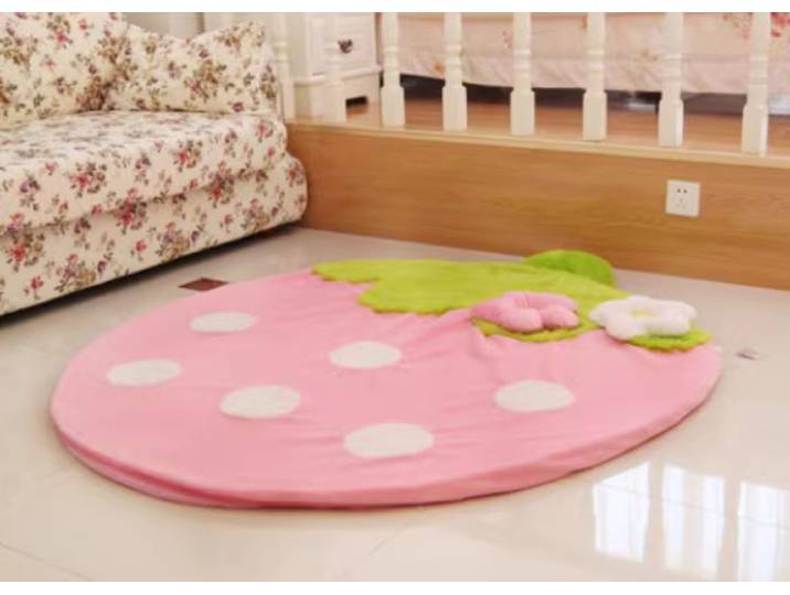 Tapis/tapis de sol en peluche pour enfants, fraise rose colorée, tapis pour ramper pour bébé, tapis de canapé, amovible et lavable