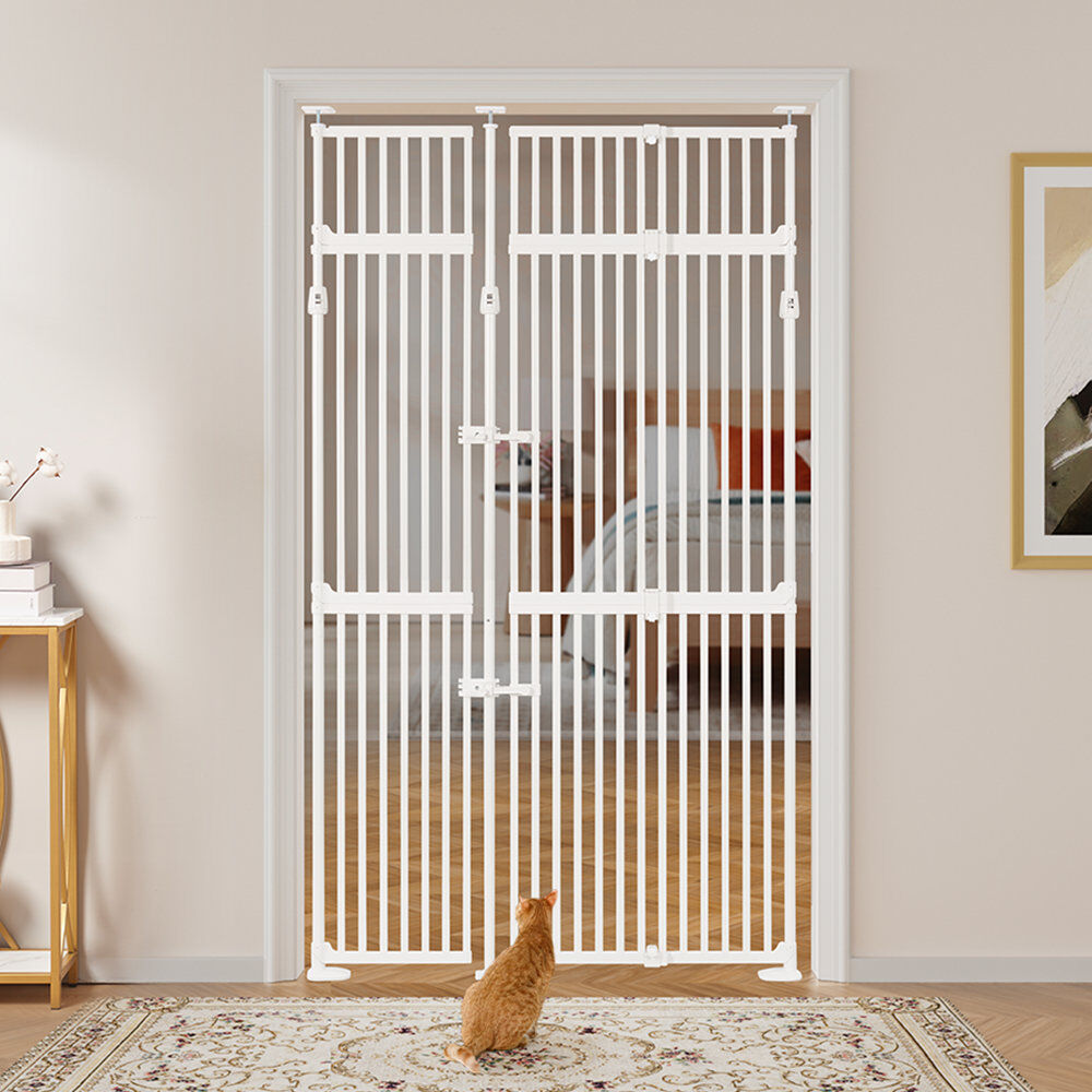 Blue Elephant Extra Tall Pressure-Fit Cat Gate with Auto-Close Door White 249cm (218cm) H x 130cm (89cm) W