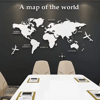 Inspire Curations Large 3D Acrylic World Map Mirror Wall Decor white l 180cmx100cm