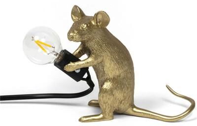 Inspire Select Modern Resin Animal LED Table Lamp Mouse Cat Squirrel Decorative Desk & Night Light gold B Sitting usb Plug
