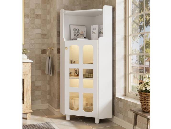 Colonne Salle de Bain avec éclairage LED Armoire Salle de Bain LED contrôlable via une application 63 5x124cm MDF blanc