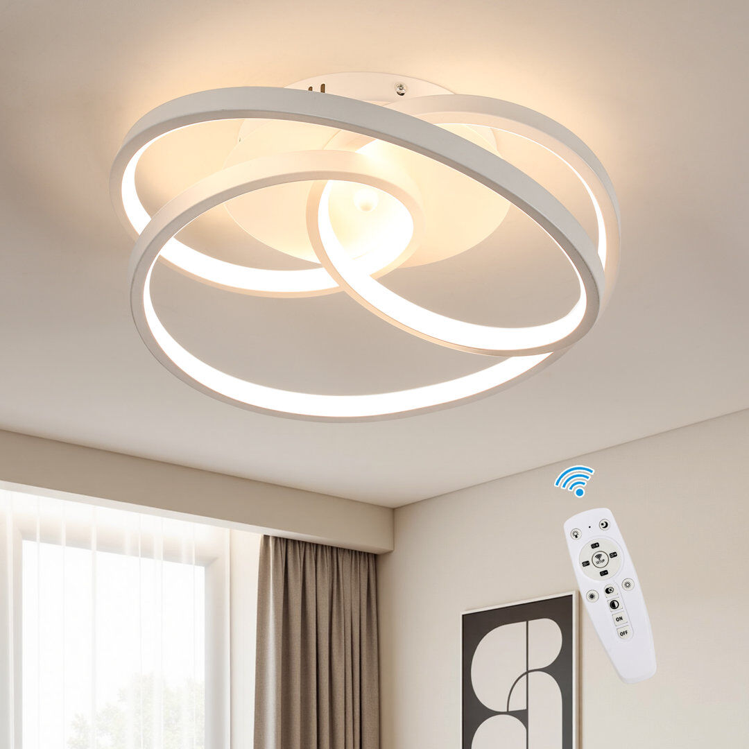Metro Modern 30cm Dimmable White LED Aluminium Ceiling Light With Remote White 10cm H X 30cm W X 30cm D