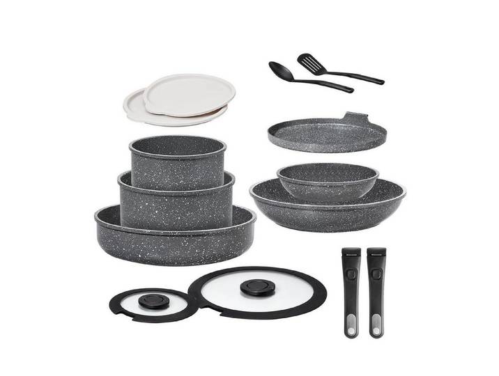 LuxusKollektion Topf-Set 14-tlg Induktions Kochgeschirr-Set abnehmbar grau