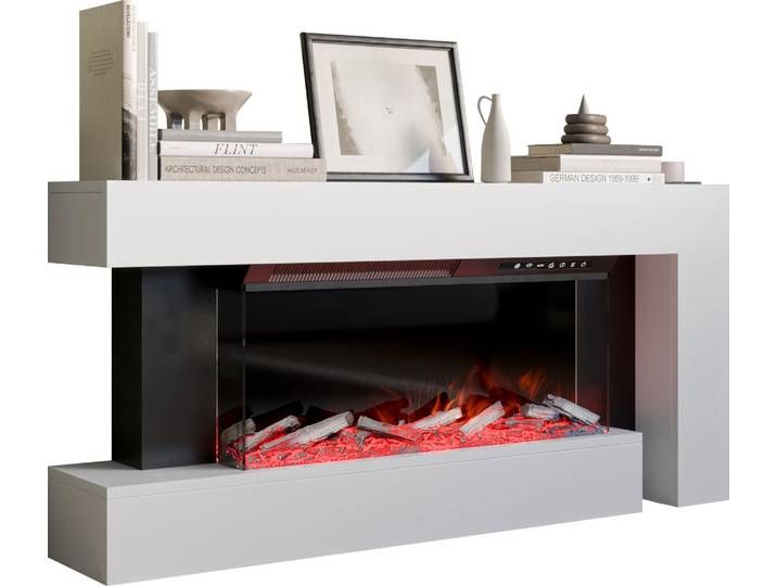 MIRJAN24 Kommode Haga mit kamin, Realistische LED-Flamme (Farbe: Weiß)