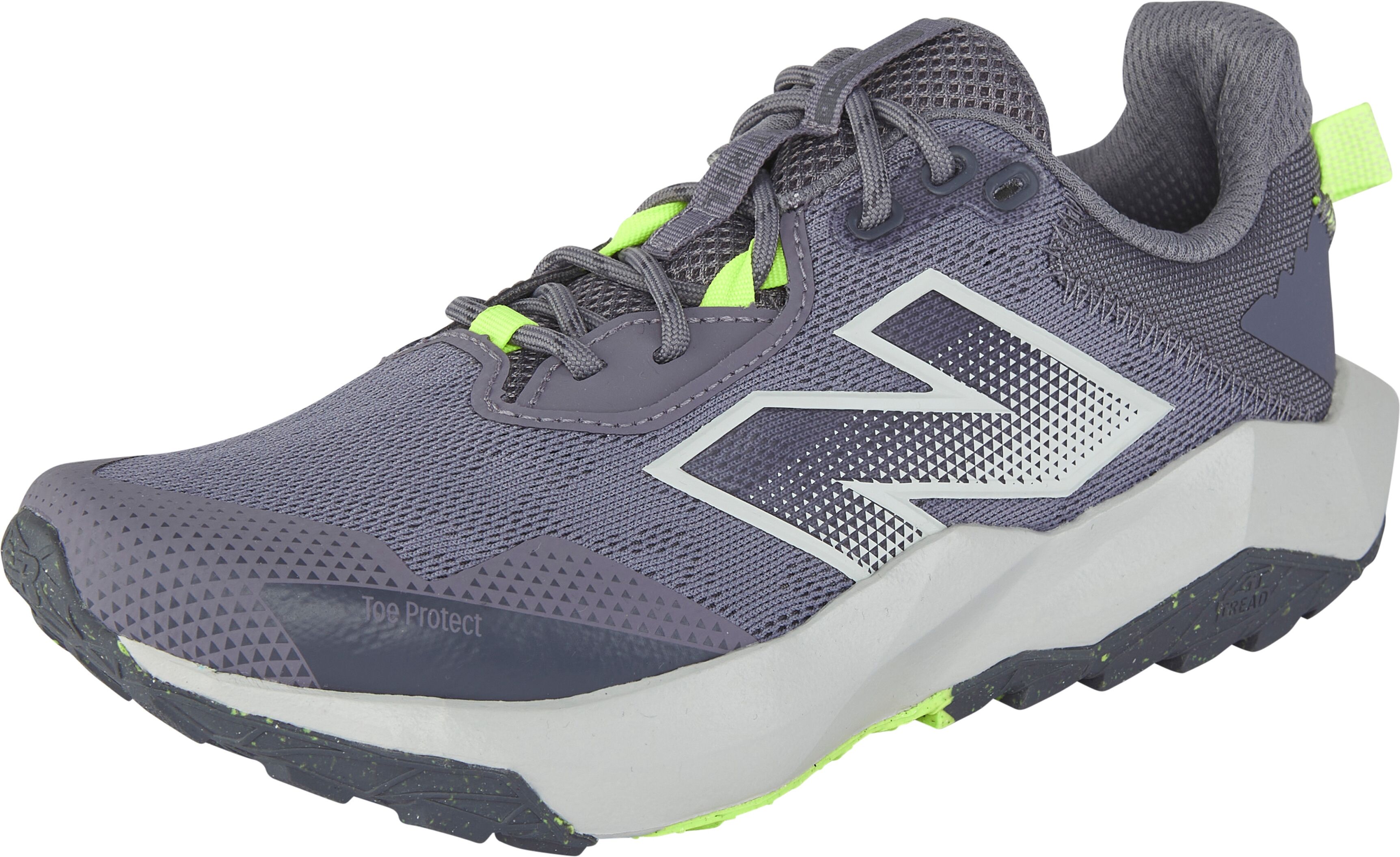 Trailrunningschuh NEW BALANCE "Nitrel", Damen, Gr. 41, lila (alkaline grün, neptune grau), Synthetik, Textil, Schuhe Trailrunningschuh, Laufschuh alkaline grün, neptune grau 41