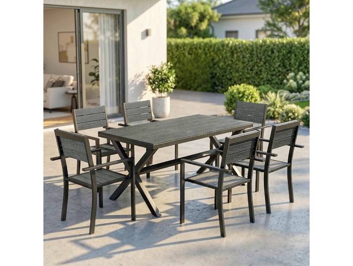 Outsunny Ensemble Salle à Manger Extérieur 7P, Aluminium Gris