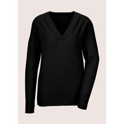 Longpullover MADELEINE "Pullover Kaschmirpullover mit V-Ausschnitt", Damen, Gr. 34, schwarz, Obermaterial: 100% Kaschmir WS., Modern, V-Ausschnitt, Pullover Longpullover, Edles Maschenbild