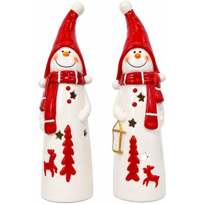 Teelichthalter OTTO HOME "Deko Weihnachten Eeske, aus Porzellan detailreich bemalt", rot (weiß), H:31cm T:1cm Ø:8cm, Porzellan, Kerzenhalter, Teelichthalter, Schneemänner klassisch rot-weiß, jeweils ca.31cm hoch