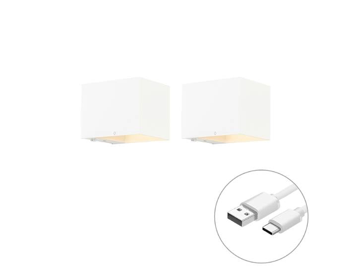 Lot de 2 Appliques Murales Rechargeables Blanches avec Variateur