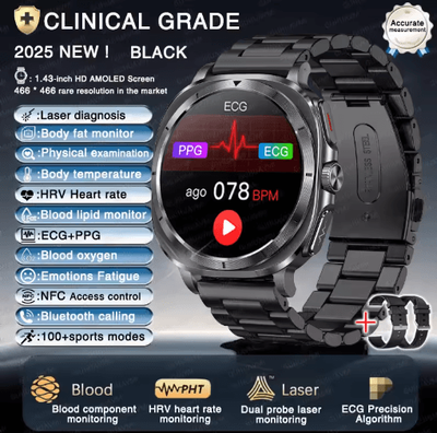 Inspire Picks BioTrack AI Health Smartwatch ECG PPG Blood Pressure & Full Body Analysis Watch black Steel 2a