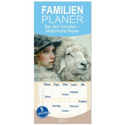Familienplaner 2026 - Bei den Schafen - Malerische Reise mit 5 Spalten (Wandkalender, 21 x 45 cm) CALVENDO