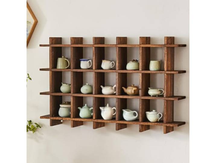Vivahome Wandmontiertes Kaffeetassenregal aus Holz, Tassenhalter Wand Massives Holz, Einfache Montage, Vielseitige Wandmontage, Küchenorganisation(Walnut,W39.4*H24.0in/100*61cm)