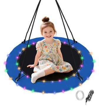 Costway 40 Inches Saucer Tree Swing Round with Lights for Kids and Adults-Blue