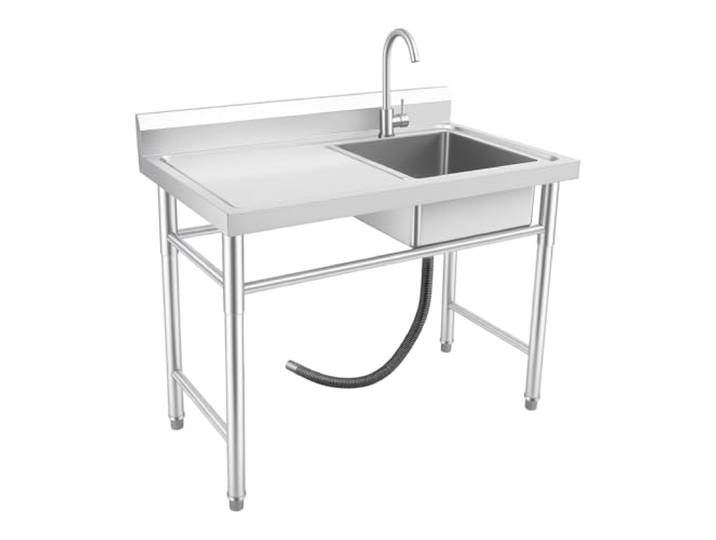CAIYGG Edelstahl Küchenspüle Rechts 100x60x93 cm mit Arbeitsfläche Gewerbliche Spüle mit Großem Becken, Platzsparend, Spritzwassergeschützt und Vielseitig Einsetzbar, ideal für Küche, Haushalt