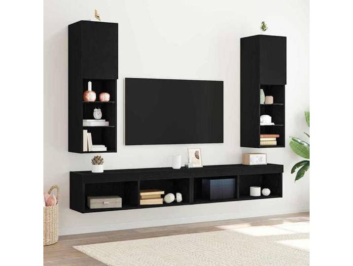 Meuble Télévision Noir - Ensemble meuble TV 2 pcs - chêne Noir - 30 5x30x102cm 995 256090011