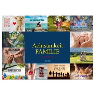 Achtsamkeit FAMILIE mit coolen Sprüchen (Wandkalender 2026 DIN A2 quer), CALVENDO Monatskalender