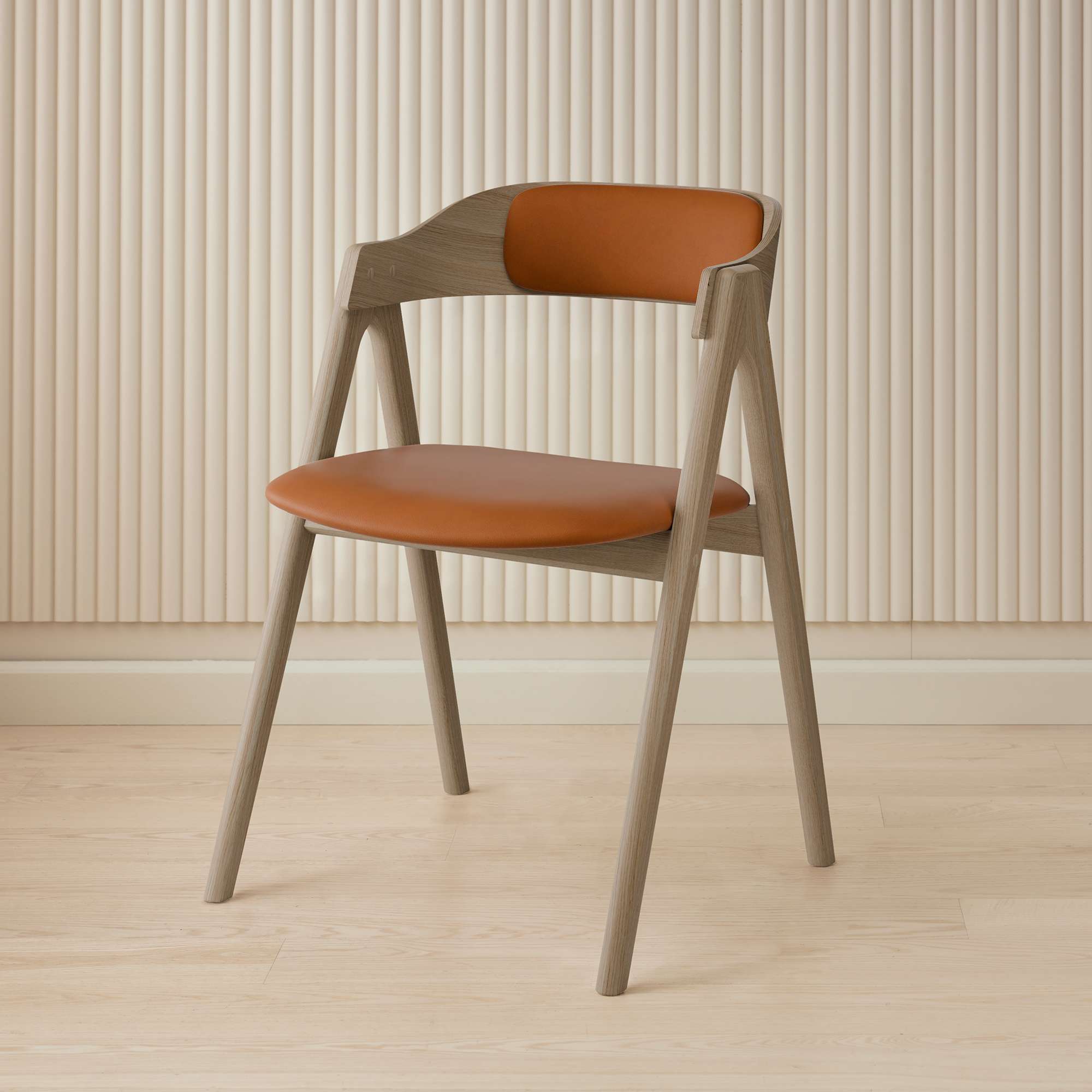 Stuhl HAMMEL FURNITURE "Mette by Hammel", , weiß pigmentierter lack, weiß pigmentierter lack, cognac, B:52cm H:75cm T:54cm, Leder, Massivholz, Stühle, Stuhl, Massivholz, gepolsterte Sitz- & Rückenlehne, versch. Farbvarianten