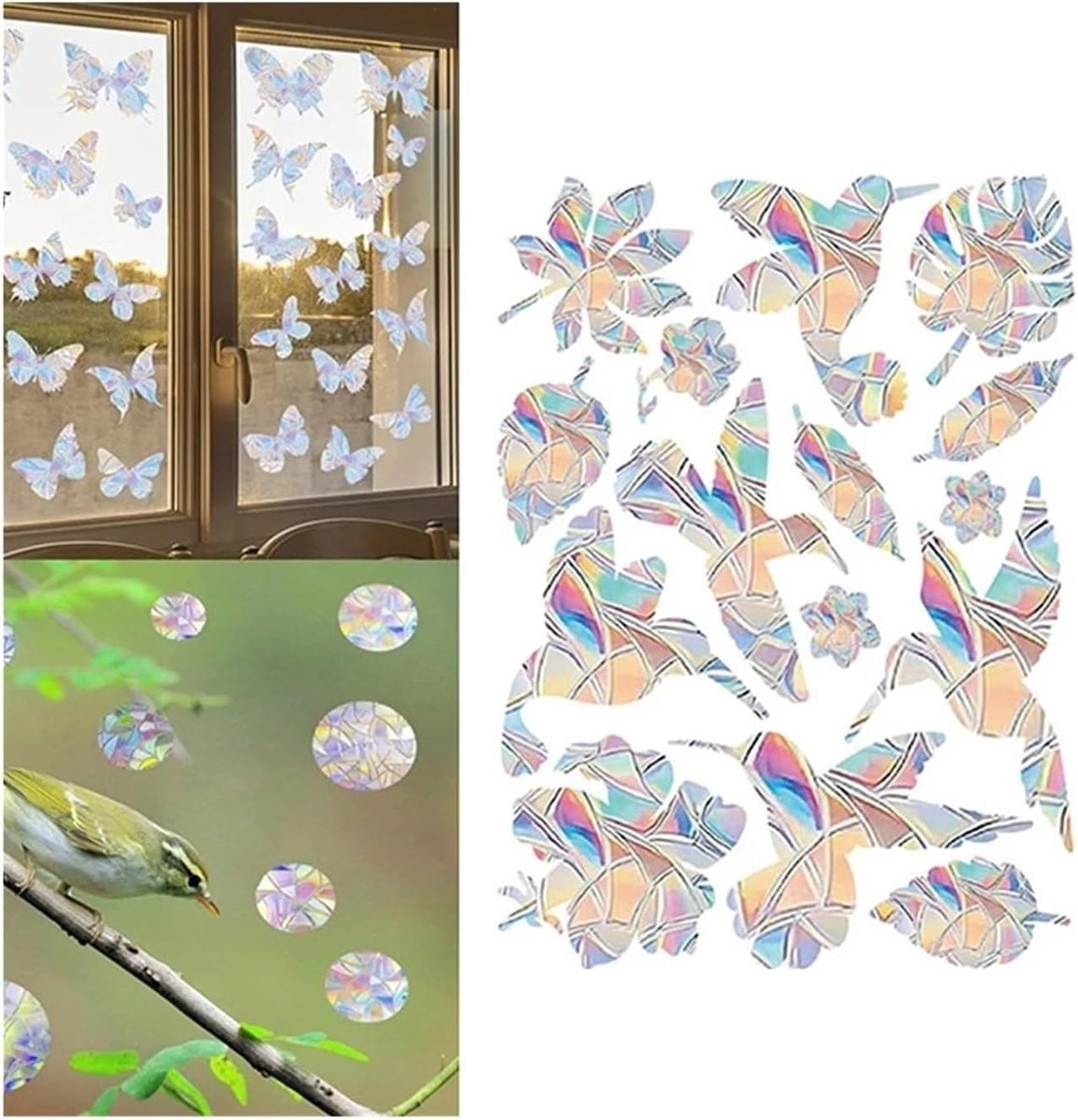 Set van 3 Prisma Raamstickers - Vogelwerende Zonlichtvangers voor Glas en Etalages