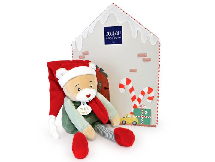 Doudou ours 27 cm collection DOUDOU FARCEUR Cotillon rouge et bleu
