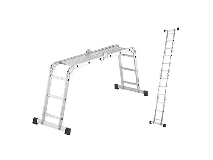 Hailo Échelle Universelle M60 en Aluminium - 4 x 3 échelons - Charge maximale : 150 kg - Échelle Polyvalente utilisable comme Plate-Forme de Travail antidérapante\, échelle Simple\, escabeau - 6