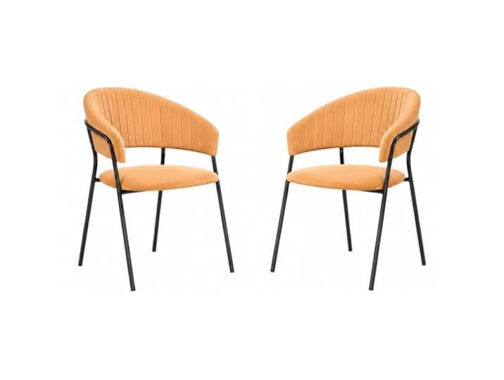 Esszimmerstühle 2er Set Aurelia Samt Orange Schwarze Beine