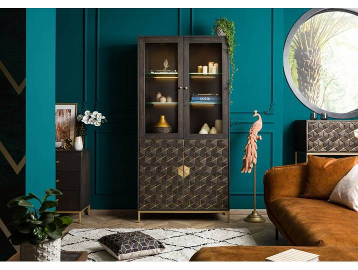 Vitrine Mango 99x40x200 grau geölt DIAMOND #115