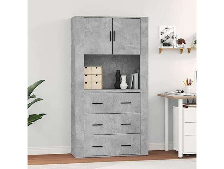 RJPLMFV Anrichte, hoch, grau, Beton, Holz, Technik Aufbewahrungsmöbel, Wandmontage, großer Raum, feuchtigkeitsbeständig