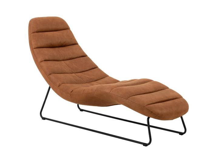 Relaxliege, Cognac, Metall, 1-Sitzer, 63x86x156 cm, Rücken echt, Wohnzimmer, Sessel, Relaxliegen