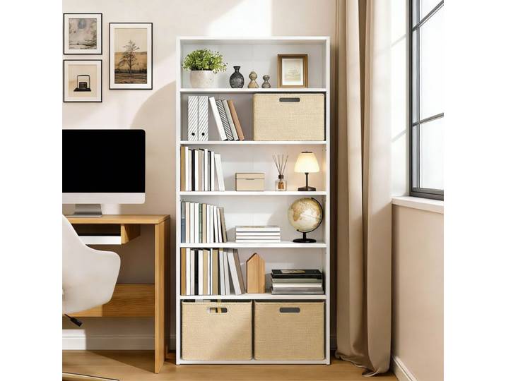 Bibliothèque avec 6 Niveaux pour Bureau à Domicile Chambre Salon Bureau Blanc