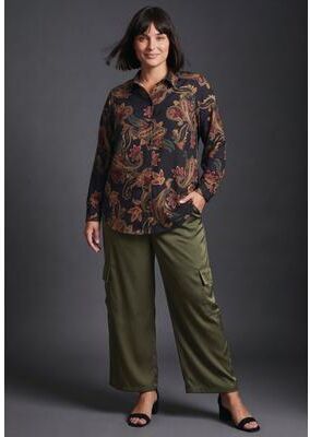 Plus Size Women's Cece Printed Button Up Blouse by Avenue in Olive Green Paisley (Size 22/24)