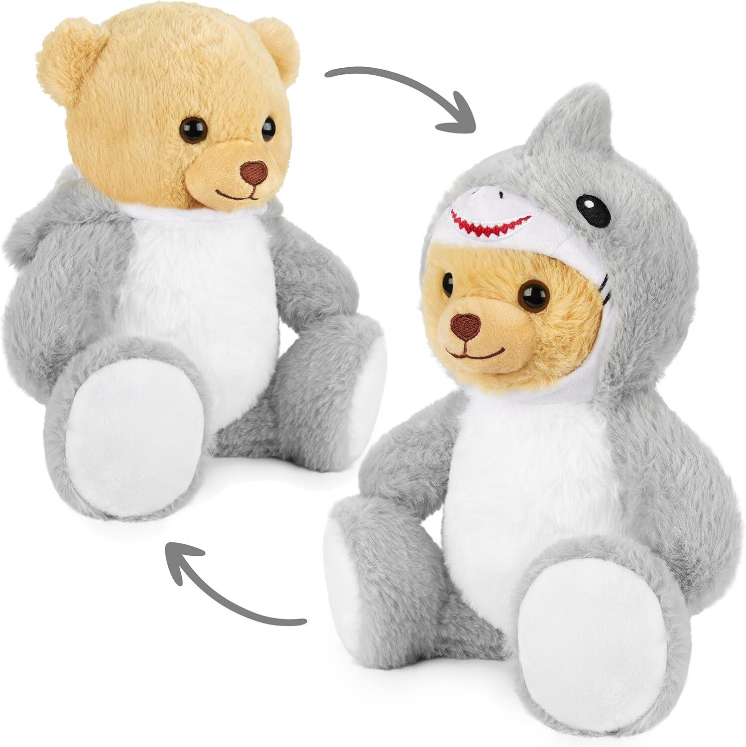 BRUBIES Teddy Hai knuffelbeer in haaikostuum met kap - Grijs - 25 cm