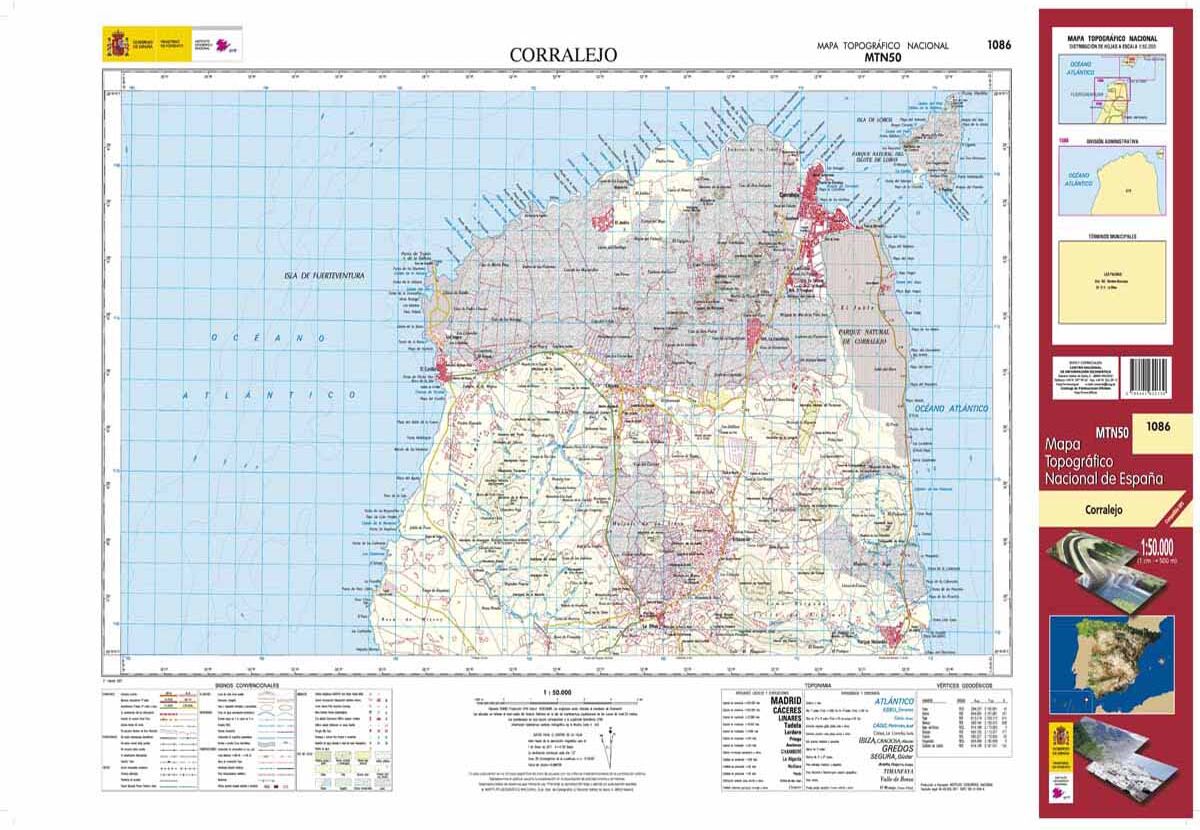 Carte topographique de l'Espagne n° 1086 - Corralejo (Fuerteventura)   CNIG - 1/50 000
