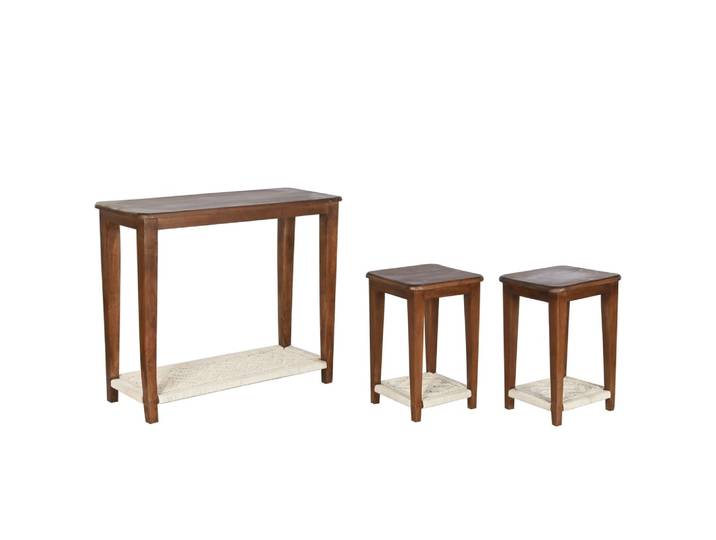 Ensemble de 3 tables d'appoint en manguier marron