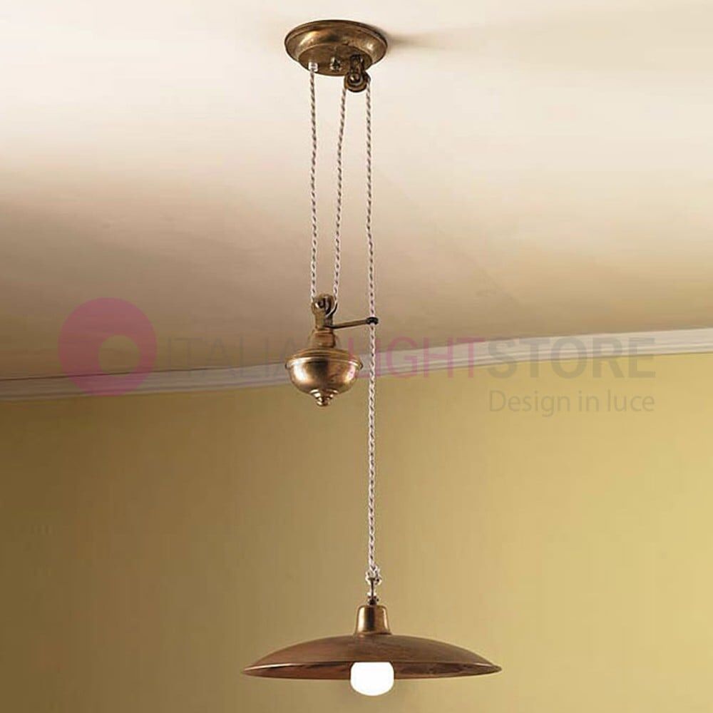 Teo Sospensione Rustica Con Saliscendi D. 36 Ottone Anticato Stile Vintage Country
