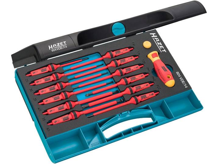 HAZET Jeu de tournevis VDE 804VDE/14 profil Pozidriv PZ\, profil cruciforme PH\, profil hexagonal intérieur\, profil à fente Nombre d'outils : 14